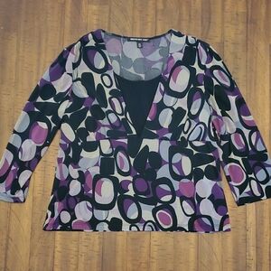 Briggs New York Black and Purple Patterned XL Blouse